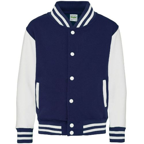 Awdis Just Hoods Kids Varsity Jacket Oxford Navy/White